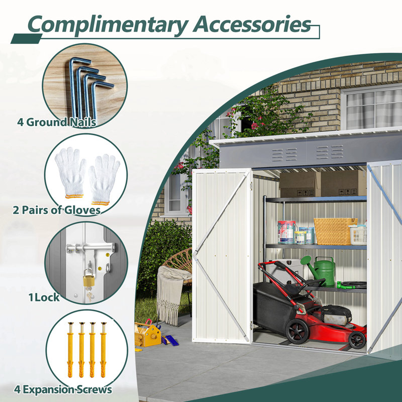 6 ft x 4 ft Gray Galvanized Steel Outdoor Storage Shed