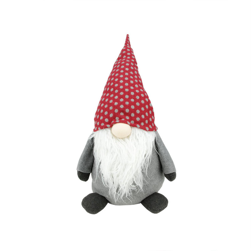 Red and Grey "Stanley" Sitting Chubby Santa Gnome Table Top Christmas Figure, 13" H x 10.5" W x 9" D