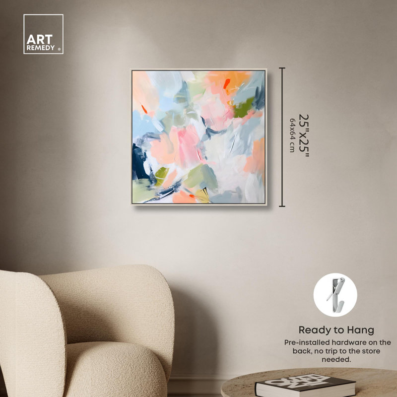 Enigma in Paint I Canvas Modern Colourful Art by Art Remedy, Silver Floater Framed, 25" H x 25" W x 2" D