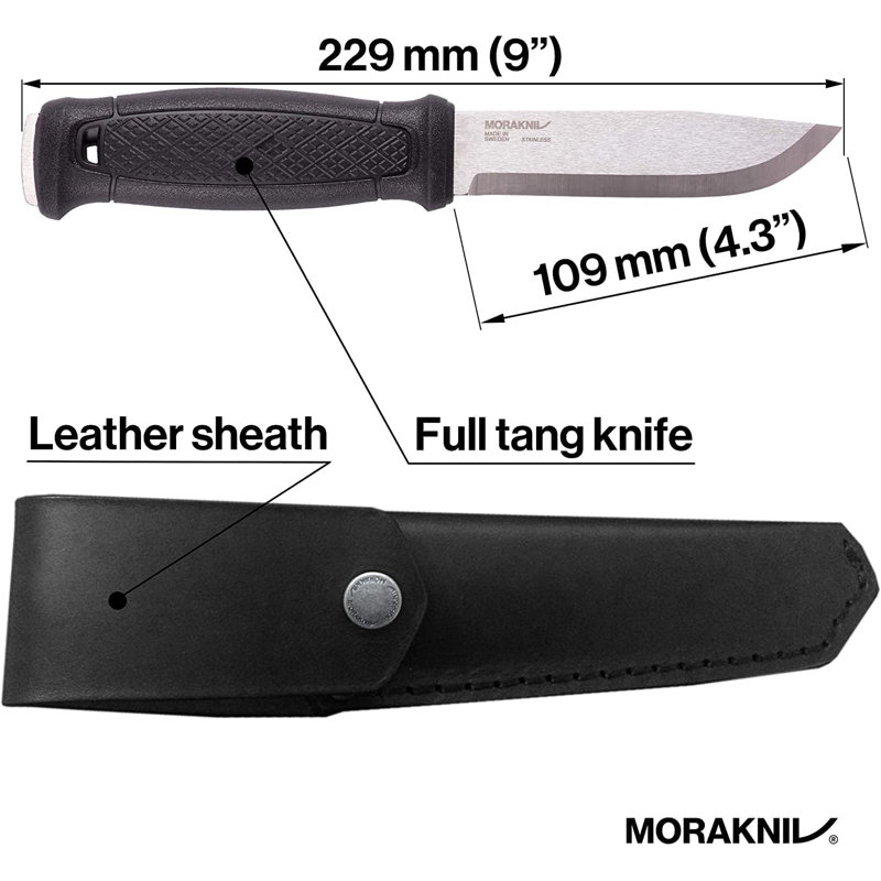 Morakniv 4.3" Garberg Fixed Blade Knife with Sandvik Blade & Sheath - Black