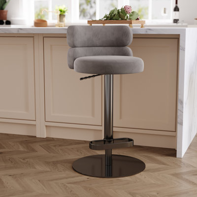 Giacamo Adjustable Height Swivel Velvet Barstool in Stainless Steel - Modern Design (Set of 1)