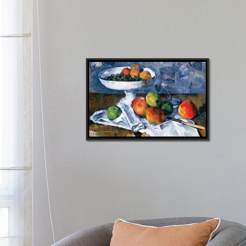 «Still Life with Fruit Plate, 1879-80» par Paul Cezanne - reproduction d'art sur toile tendue, Toile avec cadre noir