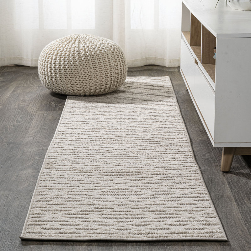 Myndi High-Low Pile Moroccan Diamond Modern Beige Indoor/Outdoor Rug, Runner 2' x 10'