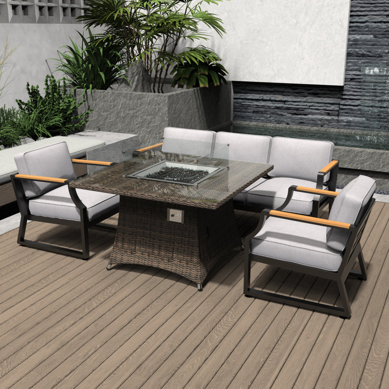 Evander Wicker 5 - Person Patio Conversation Set with Cushions