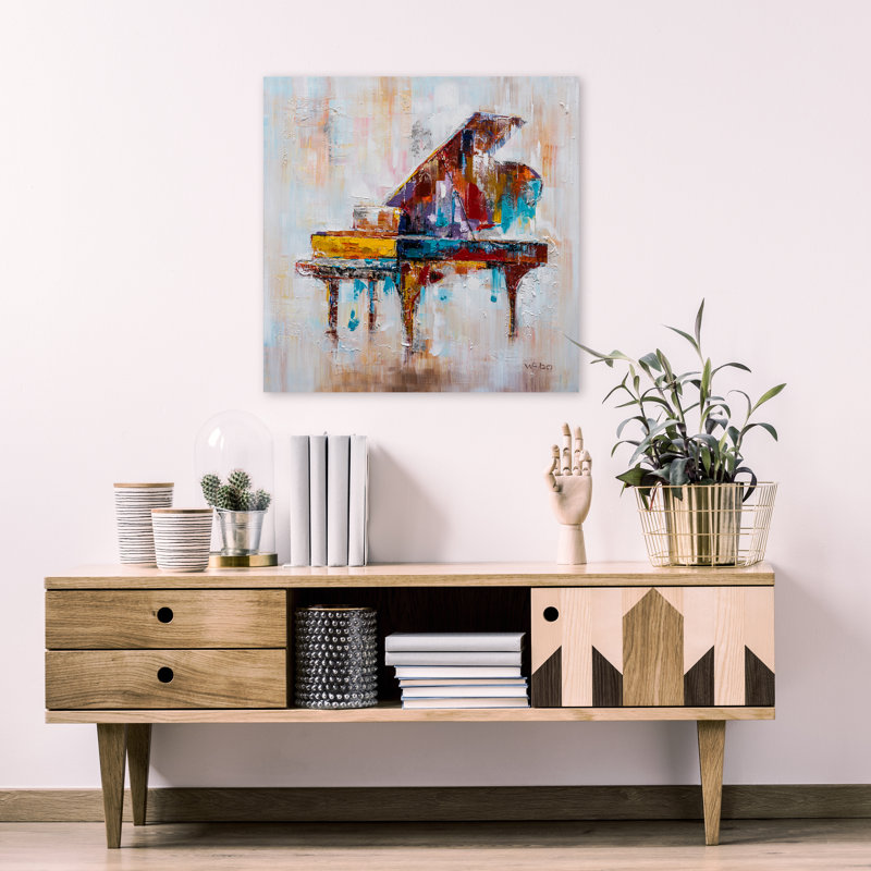Piano coloré - peinture sur toile tendue, H 30 po x l 30 po x P 1,5 po
