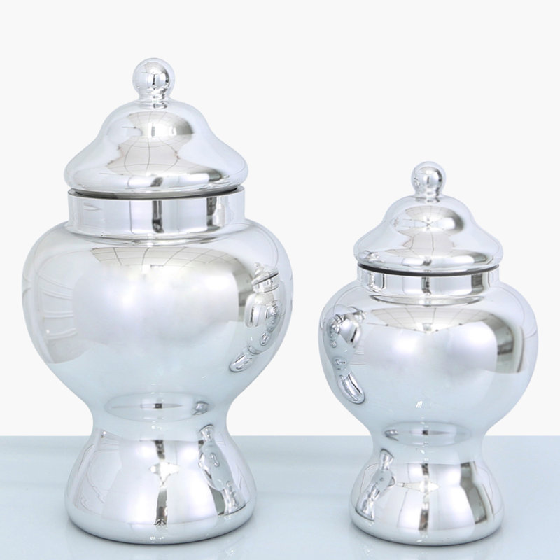 Glass Jar, 45cm H x 27cm W x 27cm D, Silver
