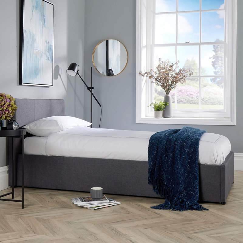 Oyibo Upholstered Grey Gas-lift Ottoman Storage Bed, 90 x 190 cm
