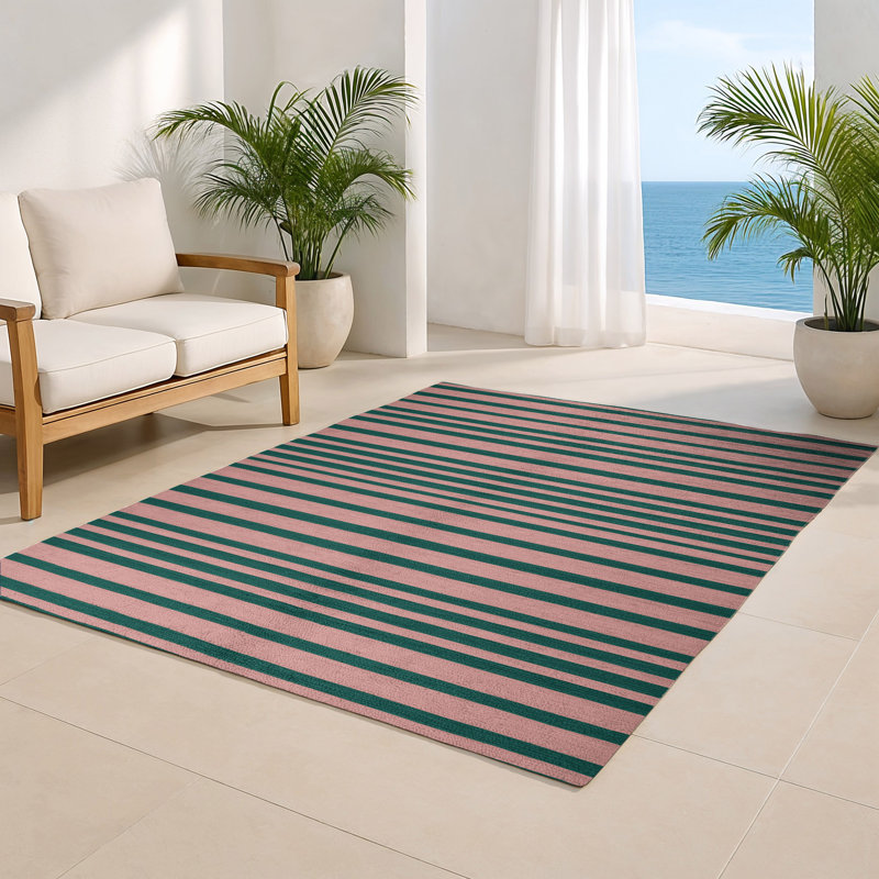 Tapis intérieur / extérieur bleu HorizontalStripes, Rectangle 5 pi x 7 pi