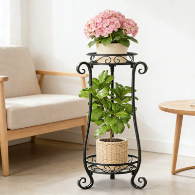 Heavy Duty 2 Tier Metal Plant Stand For Indoor And Outdoor Use, Sturdy Vertical Iron Flower Rack With Hollow Trays For Drainage, Space-Saving Corner Organizer For Large Potted Plants