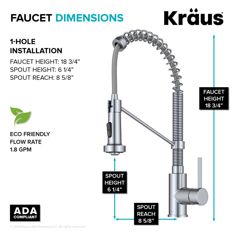 KRAUS Bolden Commercial Style 2-Function Single Handle Pull Down Kitchen Faucet, Chrome