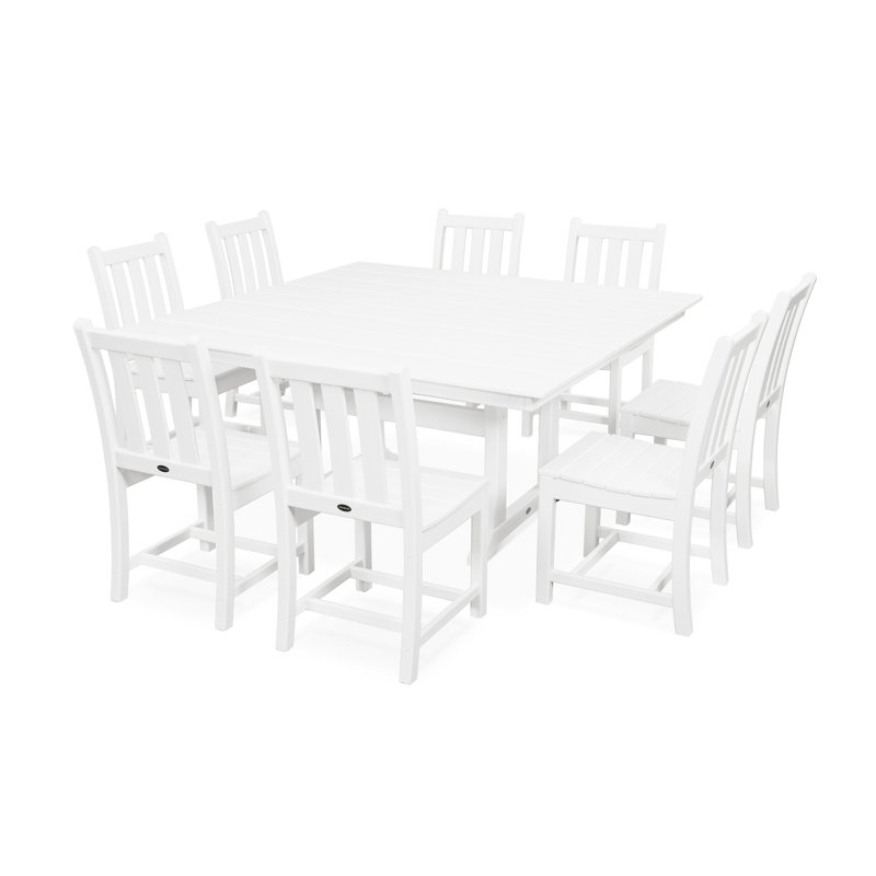 Traditional Garden 9-Piece Farmhouse Trestle Dining Set, White