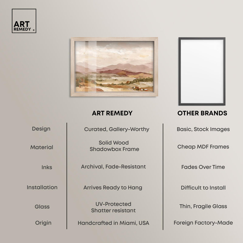 Décoration murale rustique Rolling Hills II Shadowbox par Art Remedy, cadre blond, 46 x 31, H 31 po x l 46 po, Cadre blond