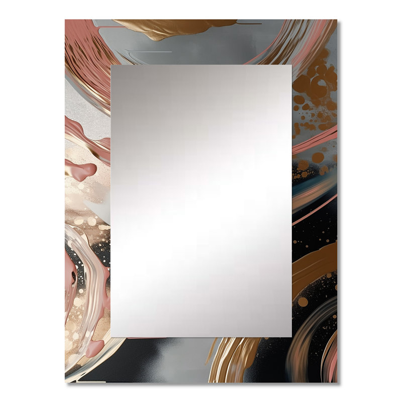 Abstract Gold and pink Liquid ink circles II - Abstract Shapes Unique Wall Mirror, Gold Mirror, Printed Metal Art, 32" x 24"