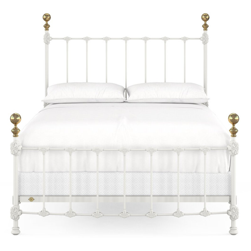 151 Palatial Bed | Complete Arched Foot, Queen, Matte White/Antique Gold