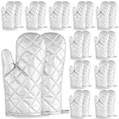 Paquet de 12 gants de cuisine résistants à la chaleur, longs gants de cuisine matelassés blancs de 11 po x 6,3 po, mélange de polyester et de coton, gants de cuisine lavables pour la cuisson, les grillades, la manipulation de batterie de cuisine chaude, protection contre la chaleur pour la cuisine