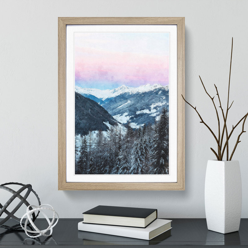 Pink Sky Over The Mountains In Italy - Single Picture Frame Print on MDF, Oak Framed, 45cm H x 33cm W x 2cm D
