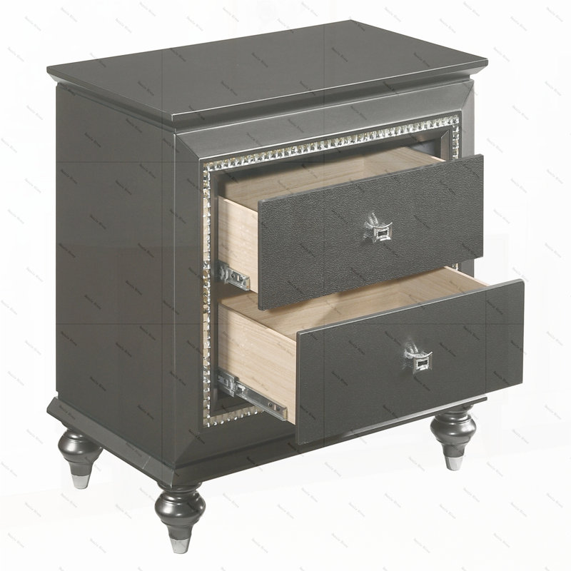 Metallic Grey Nightstand with 2 Drawers