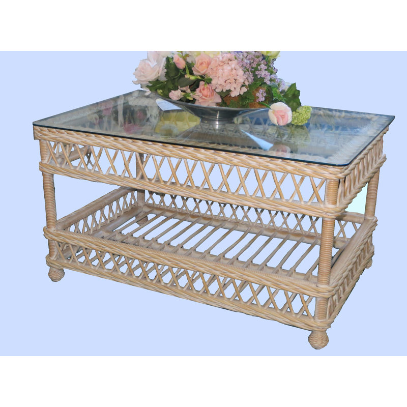 Rosado Glass Top Single Coffee Table, Whitewash