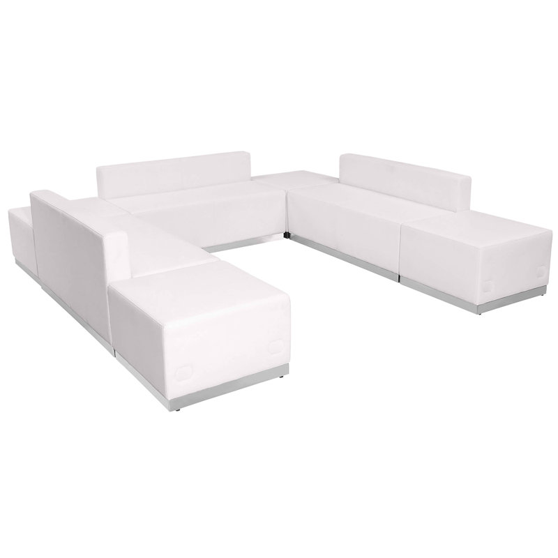 Configuration de réception modulaire Hercules 7 PC LeatherSoft avec dossier et siège tendus, Blanc