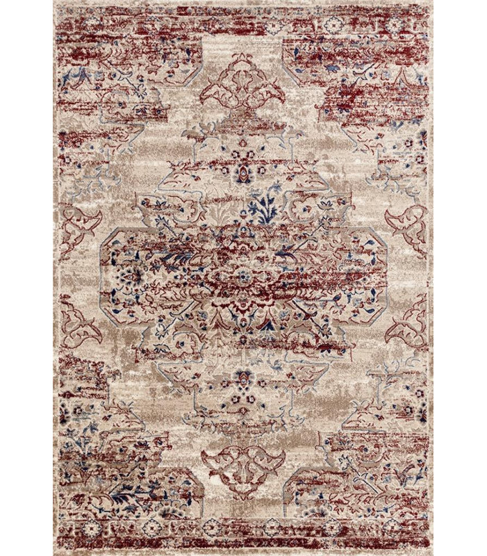 Tapis crème / rouge à motif floral Leeya, Rectangle 9 pi x 12 pi