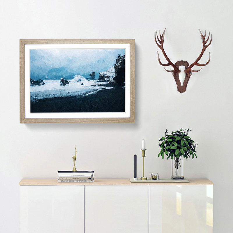 A Beach in Iceland in Abstract - Picture Frame Graphic Art Print, 62cm H x 87cm W x 2cm D, Oak Framed