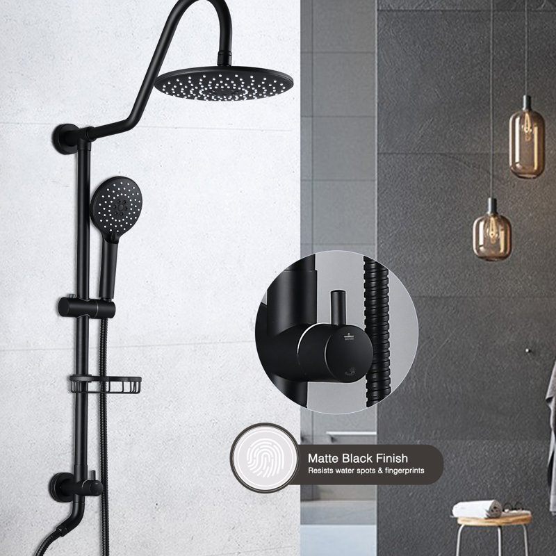 Matte Black Shower With 10" Rainfall Head And Handheld Pile Featuring Unit