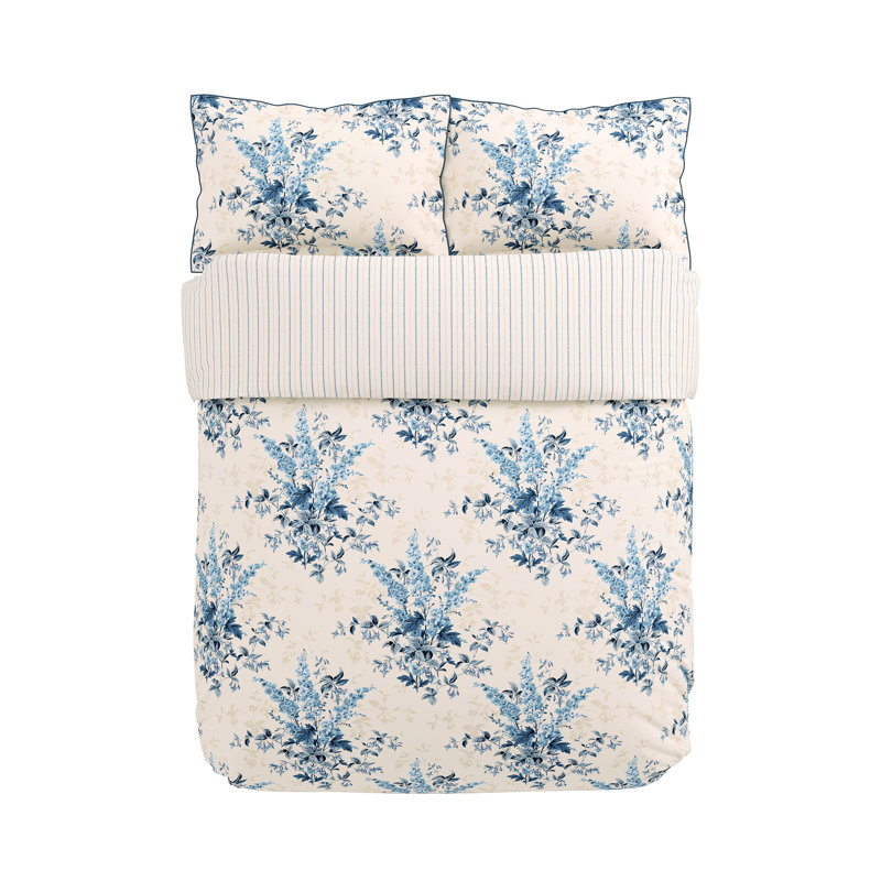 Larkspur Meadow Cotton Floral Duvet Cover Set with Pillowcases Included, Single Duvet Cover + 1 Pillowcase