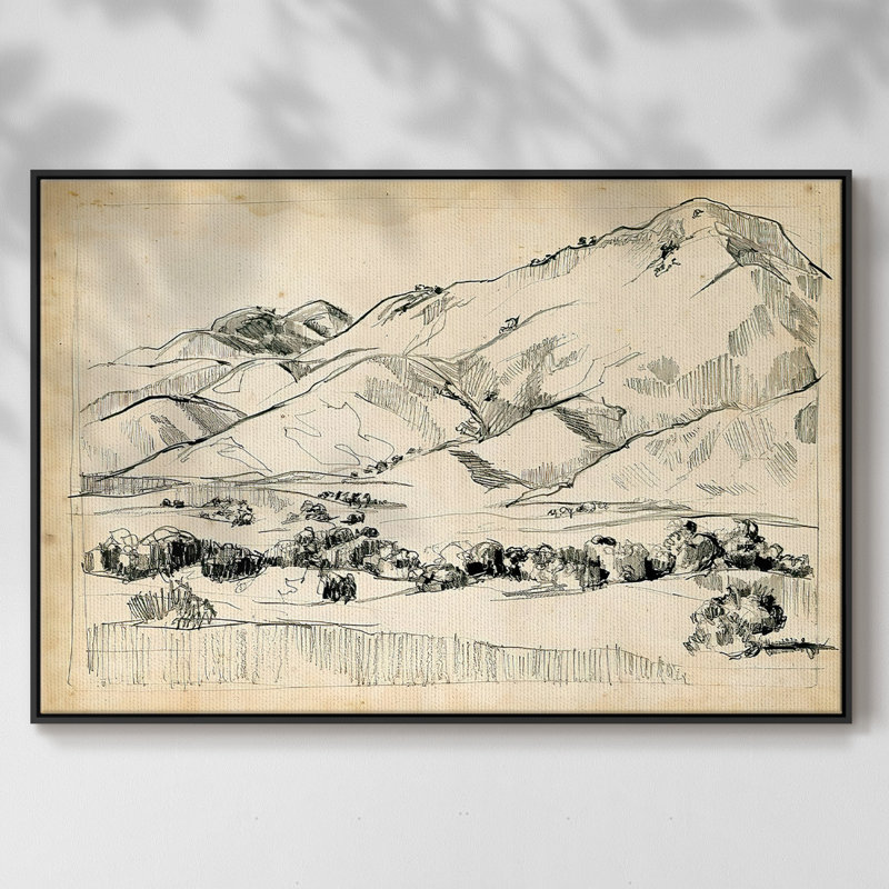 Croquis de montagne I, Pas de tapis, H 17 po x l 25 po x P 2 po, Toile encadrée noire