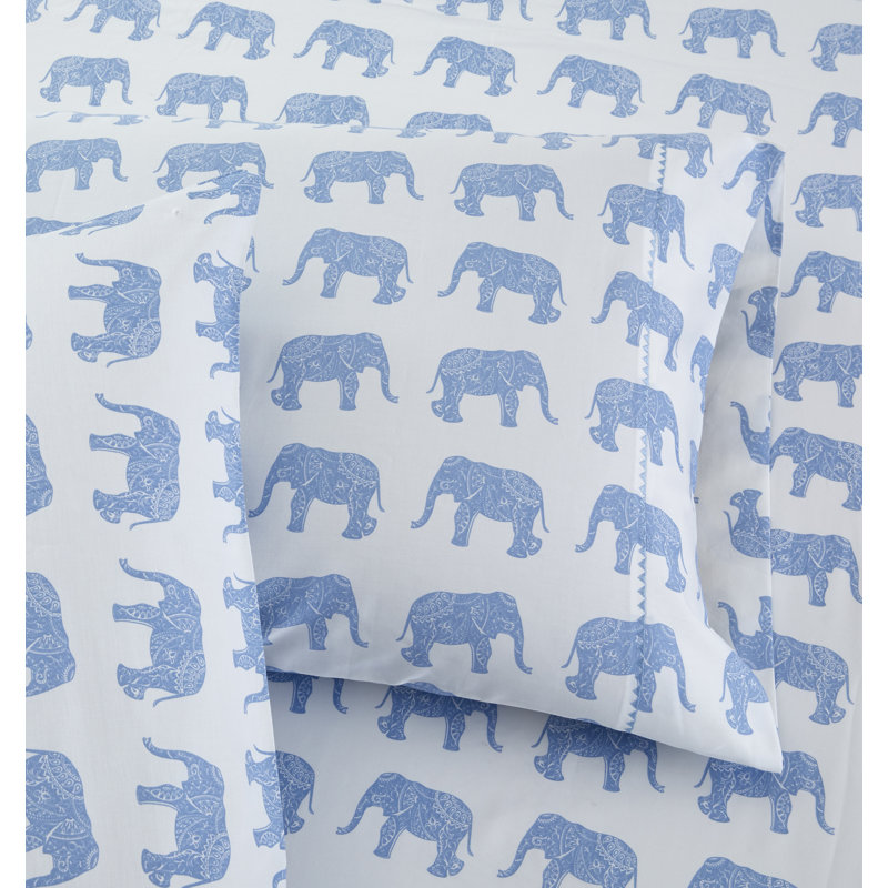 Elephant 100% Cotton Animal Print Sheet Set, Queen, Gray