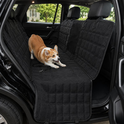 Housse de voiture imperméable pour animaux de compagnie avec banquette arrière fractionnable, fenêtre en filet et poches de rangement