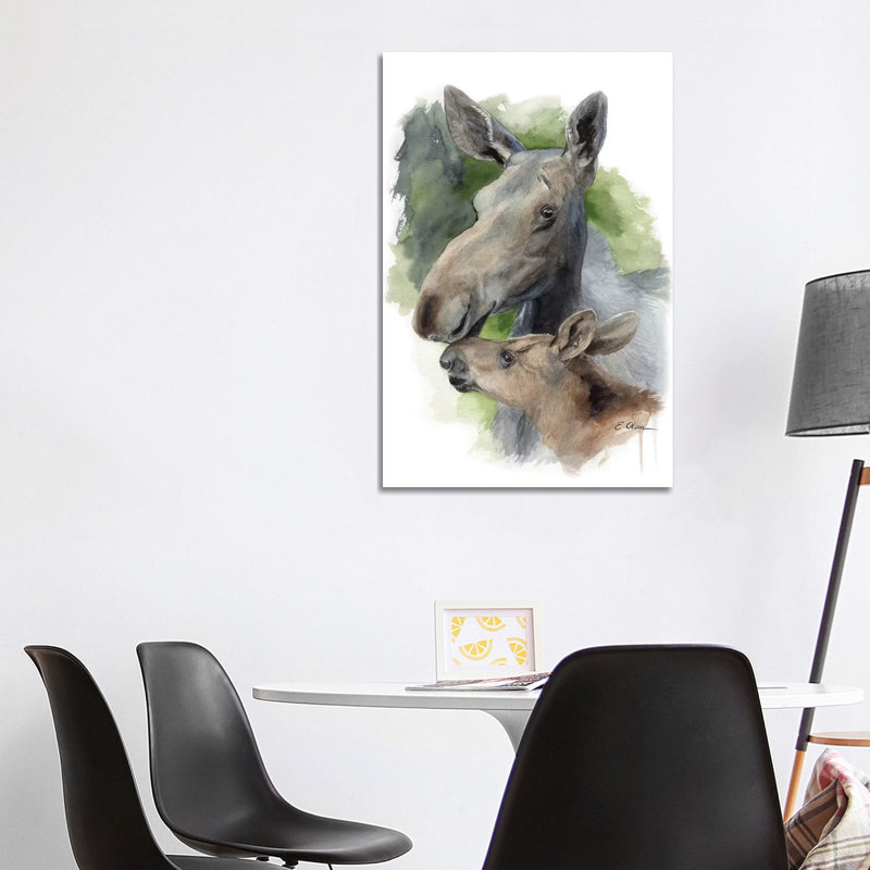 Mother And Baby Moose by Watercolor Luv - Wrapped Canvas Painting, 101.6 cm H x 66.04 cm W