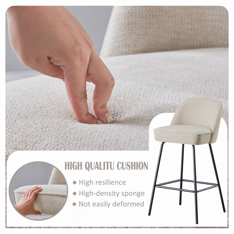 Nat Modern Fabric Upholstered Bar Stools with Spring, Beige