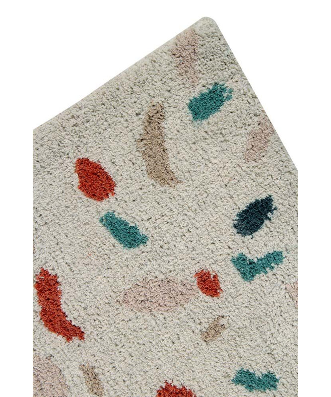 Terrazzo Cotton Abstract Area Rug in White/Red/Blue/Beige
