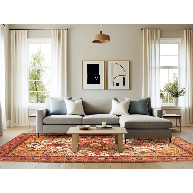 Tapis beige / brun en laine et polyester à motif floral tissé à la machine 6 pi x 9 pi