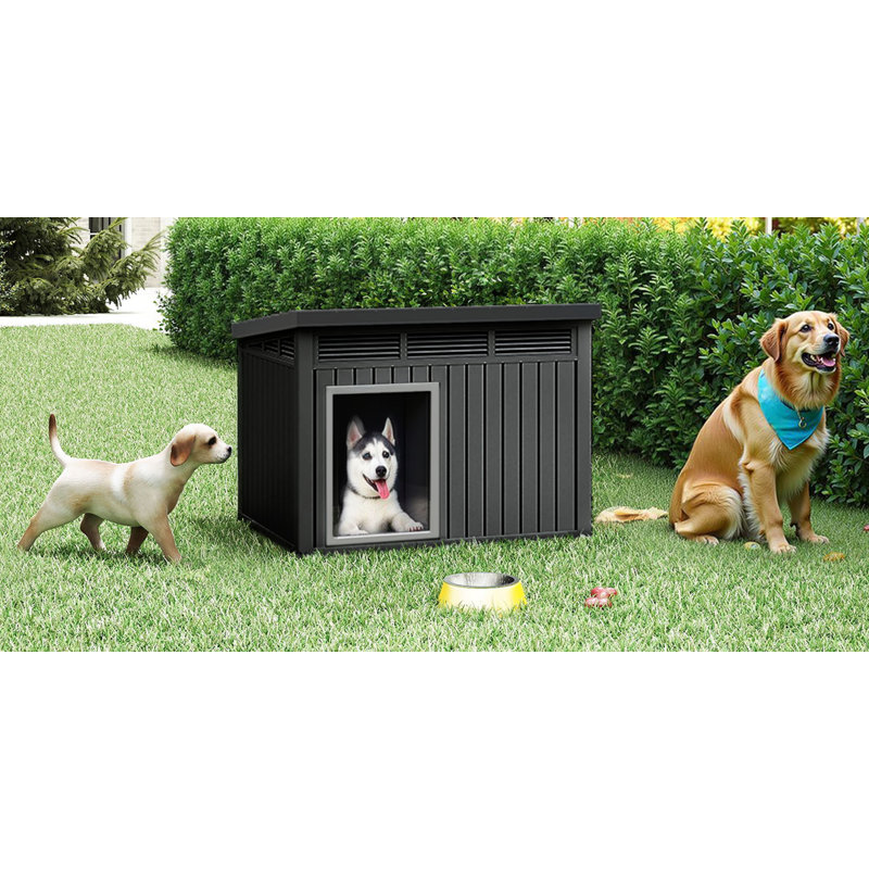 Niche pour chien moderne d'intérieur / extérieur avec toit relevable, Noir