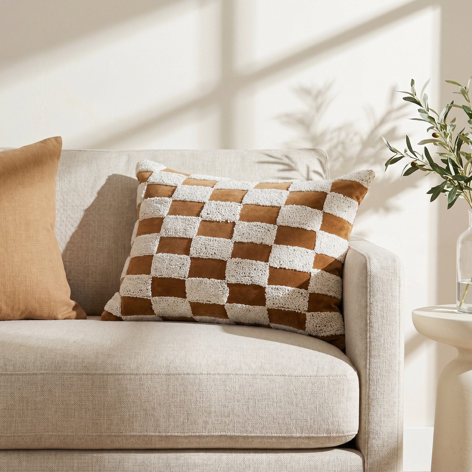 20" x 14" Cotton Throw Pillow, Polyester, Brown/Natural