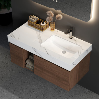 47.6" Wall Mounted Single Bathroom Vanity Modern floating Vanities with Solid Wood, 2 Drawers
