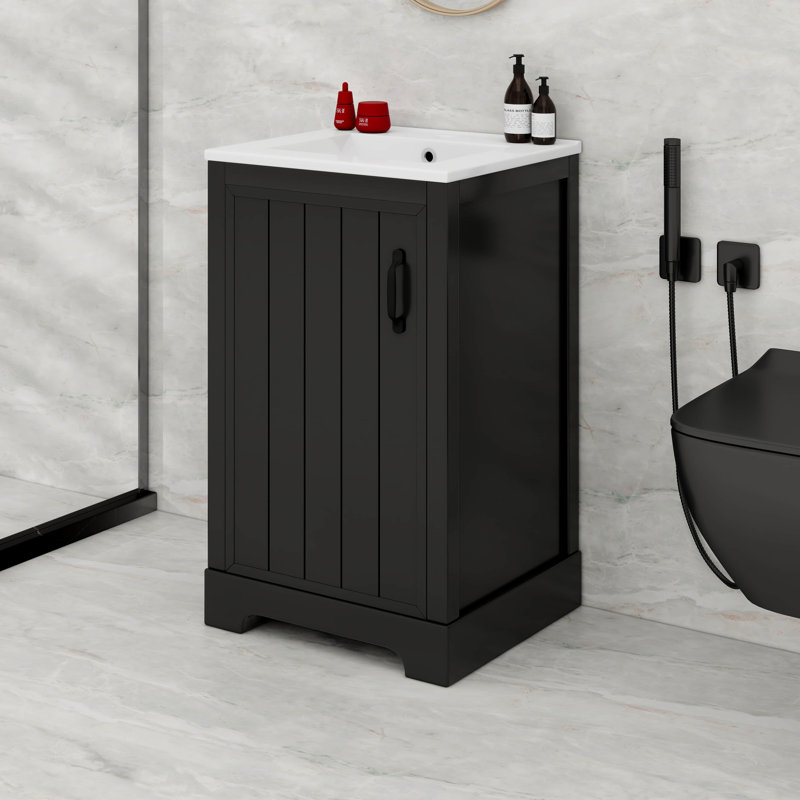 Meuble-lavabo moderne 20 "avec lavabo, tablettes réglables, support de rangement, Noir