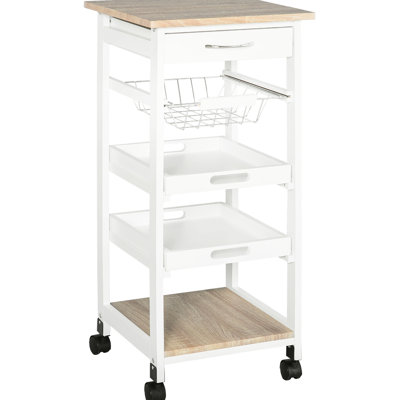 White Mobile Kitchen Island - Solid Wood Frame With Storage For And Kitchenware In Wire Household Items