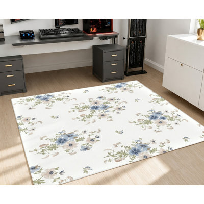 Tapis floral bleu aquarelle artistique, doux motif floral imprimé, tapis antidérapant doux et durable lavable à la machine, décoration intérieure élégante pour le salon, la chambre à coucher, le vestibule, la cuisine, l’appartement