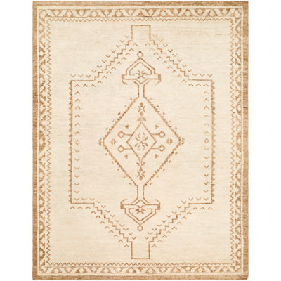 Alara Hand Knotted Wool Vintage Look Area Rug in Ivory