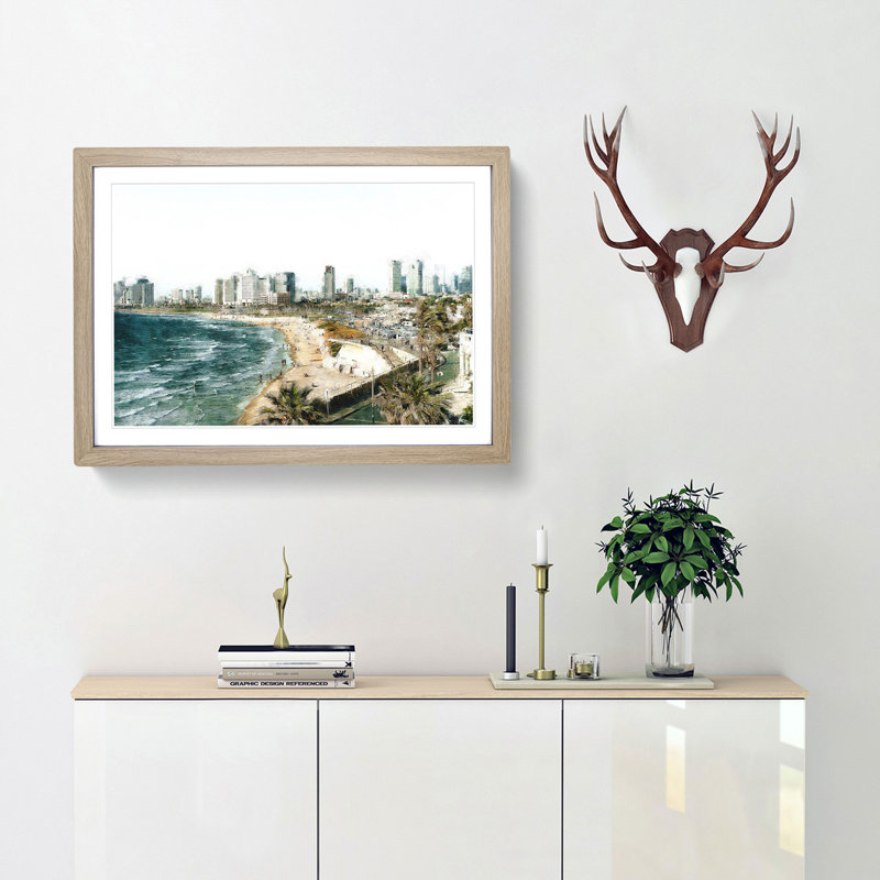 Tel Aviv Israel Skyline - Framed Print, 33cm H x 45cm W x 2cm D, Oak Framed