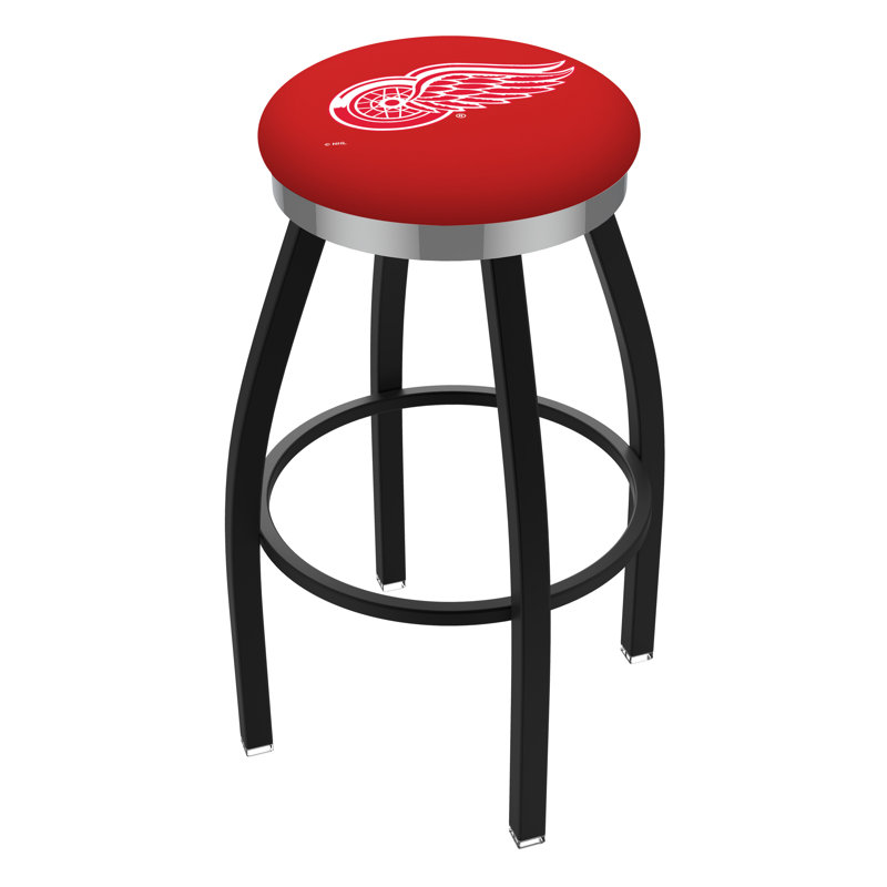 NHL 25" Swivel Bar Stool with Cushion, Black Wrinkle, Chrome, Detroit Red Wings