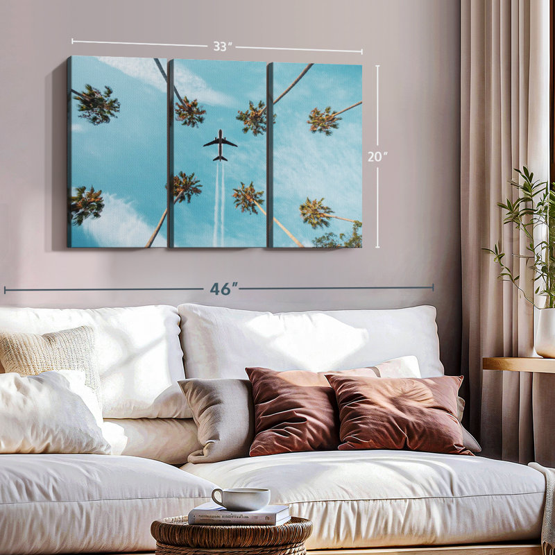 "Air plane au-dessus de palmiers" sur toile, H 20 po x l 33 po x P 1,25 po