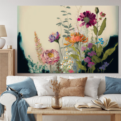 «Painted Blossoming Wildflowers I», art mural floral