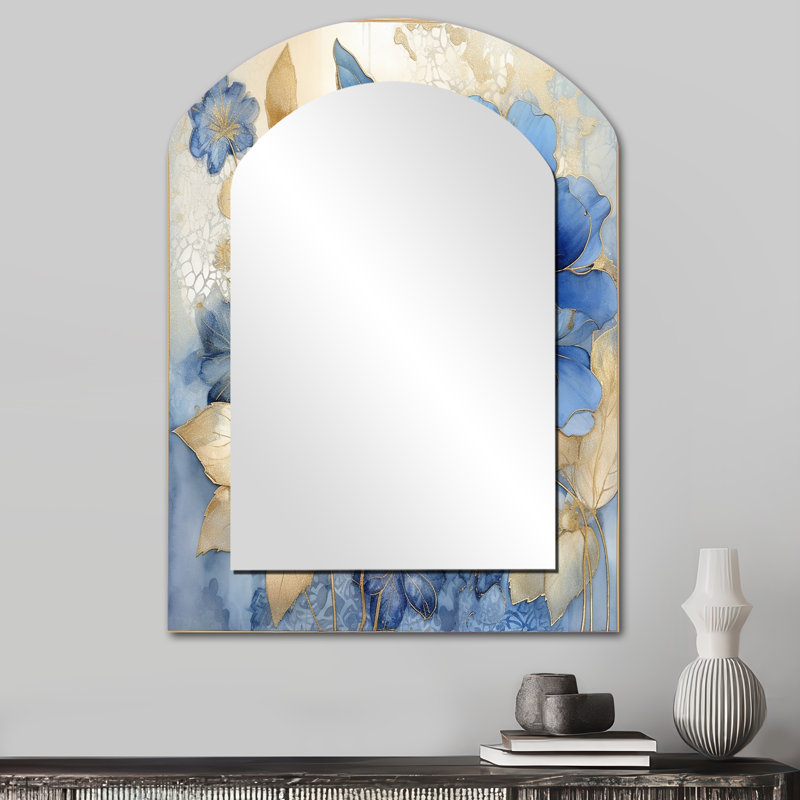 Miroir mural décoratif asymétrique Blooming Blue & White, 34 po x 25 po
