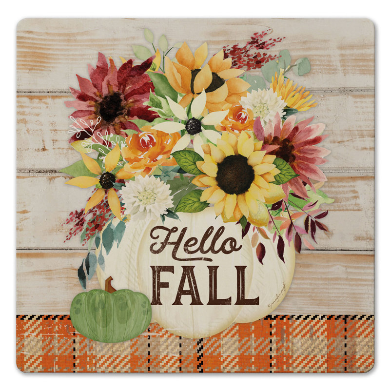 August Grove® Hello Fall Decorative Cork Backed Stone Trivet 8" Square