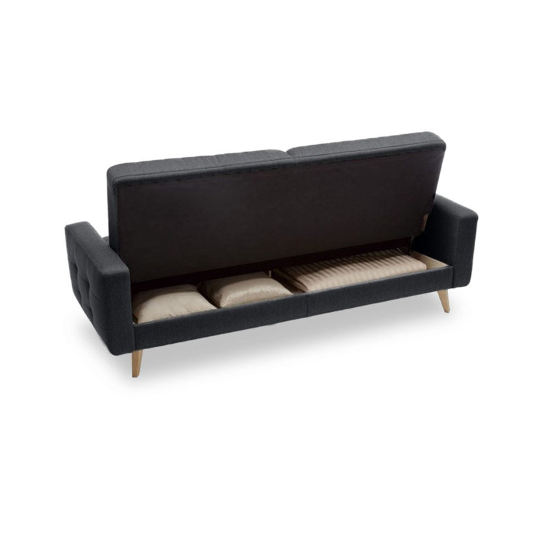 Canapé-lit Nappa avec rangement, Gris foncé / 100% polyester