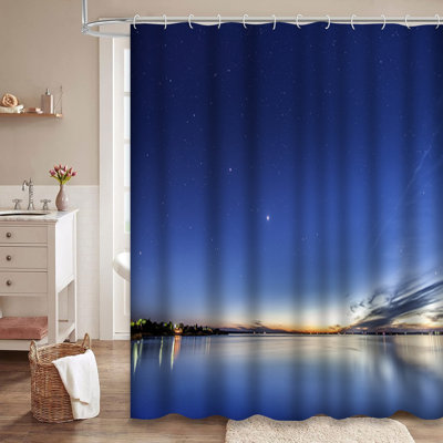 Beautiful Sunset Dusk Stars Sky Night Star Twilight Starry Light Blue Shower Curtain with 12 Hooks