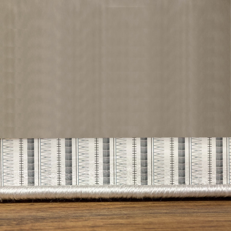 Tapis bleu foncé / gris / blanc tissé à la machine, Rectangle 10 pi x 15 pi